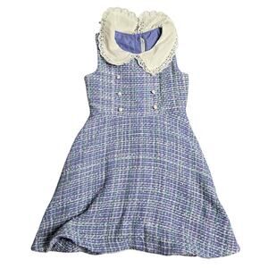 Janie & Jack The Violet Vintage Blue Tweed Collar Dress Size: 7